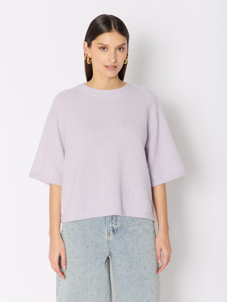 MANDREA | Pull violet en maille douce et manches courtes