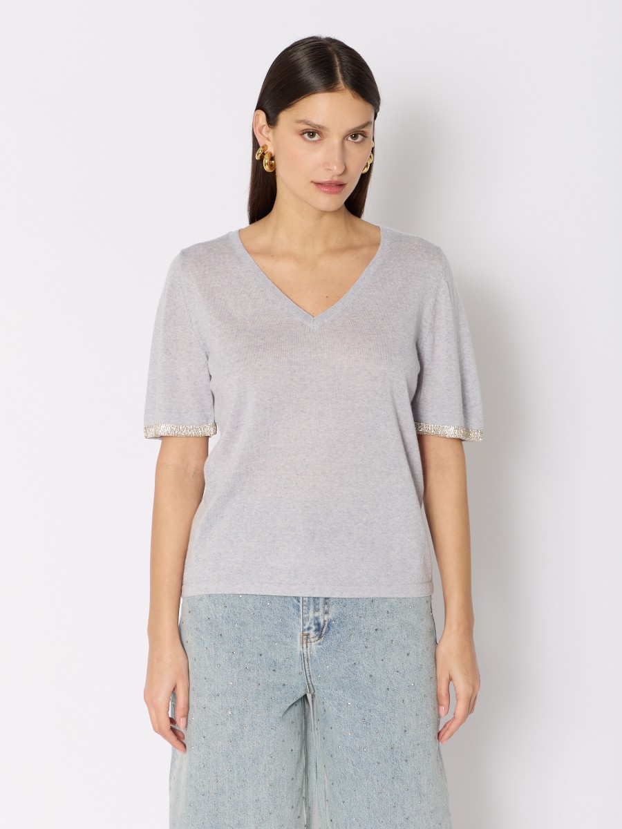 MARLENE | Merino wool V-neck sweater with rhinestones