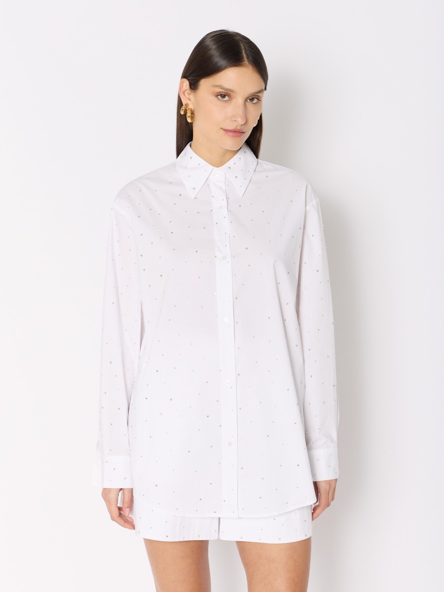 COMINO shirt | Oversized white rhinestone shirt