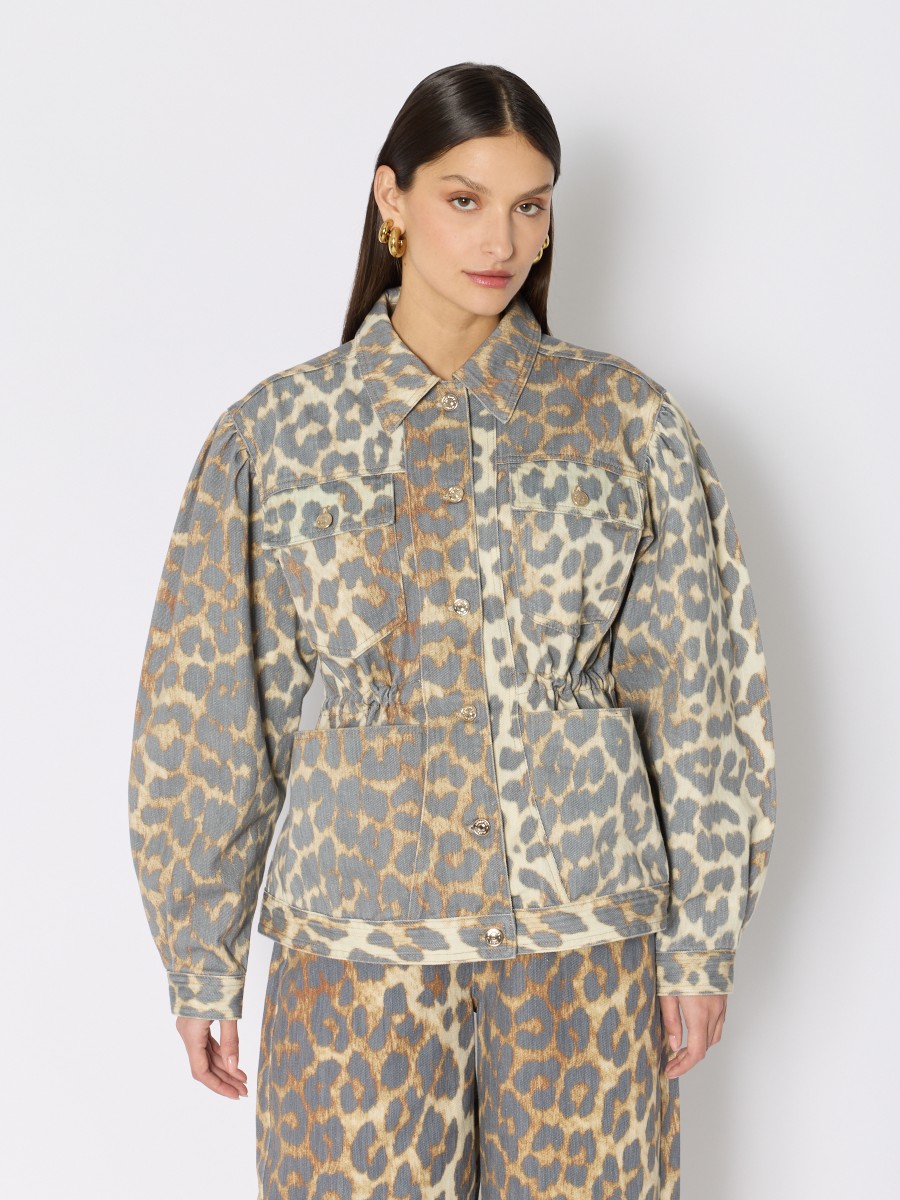 VERON jacket | Oversized leopard print denim jacket