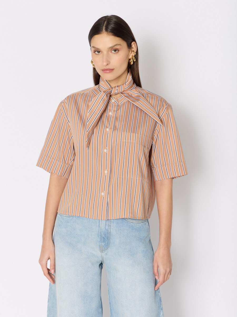 CUMARINA Shirt | Short striped shirt with neck tie