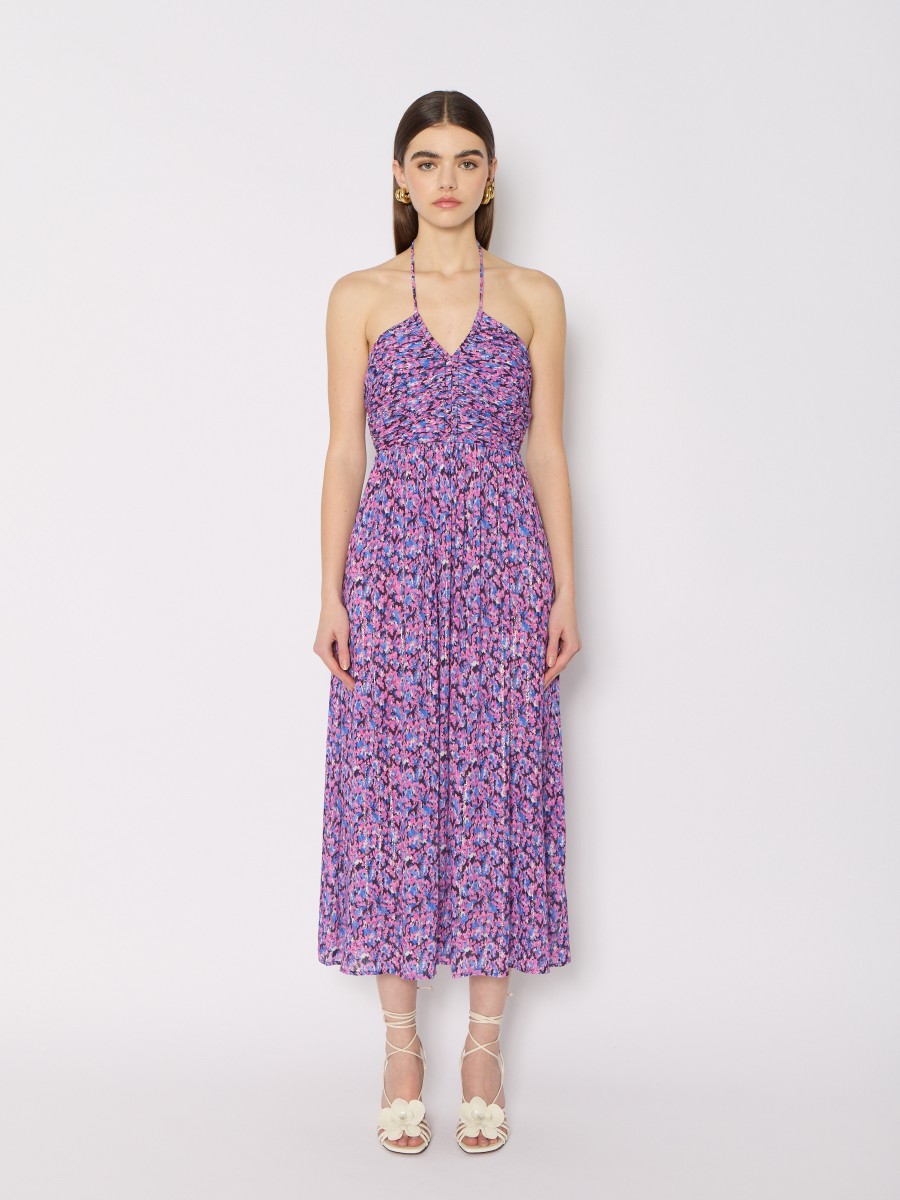 RILIANA | Micro flower and lurex thread printed midi dress