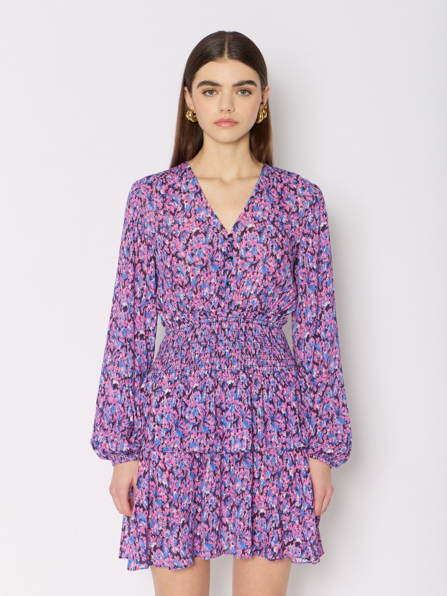 ROBERTINA | Short dress printed with micro flowers and lurex threads