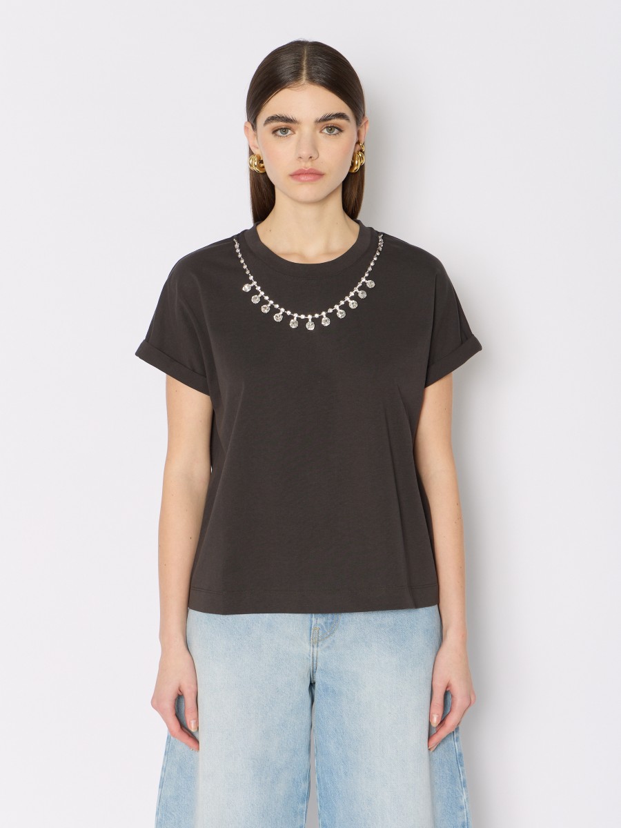 TEJEWEL | Camiseta gris con elegante cuello desmontable