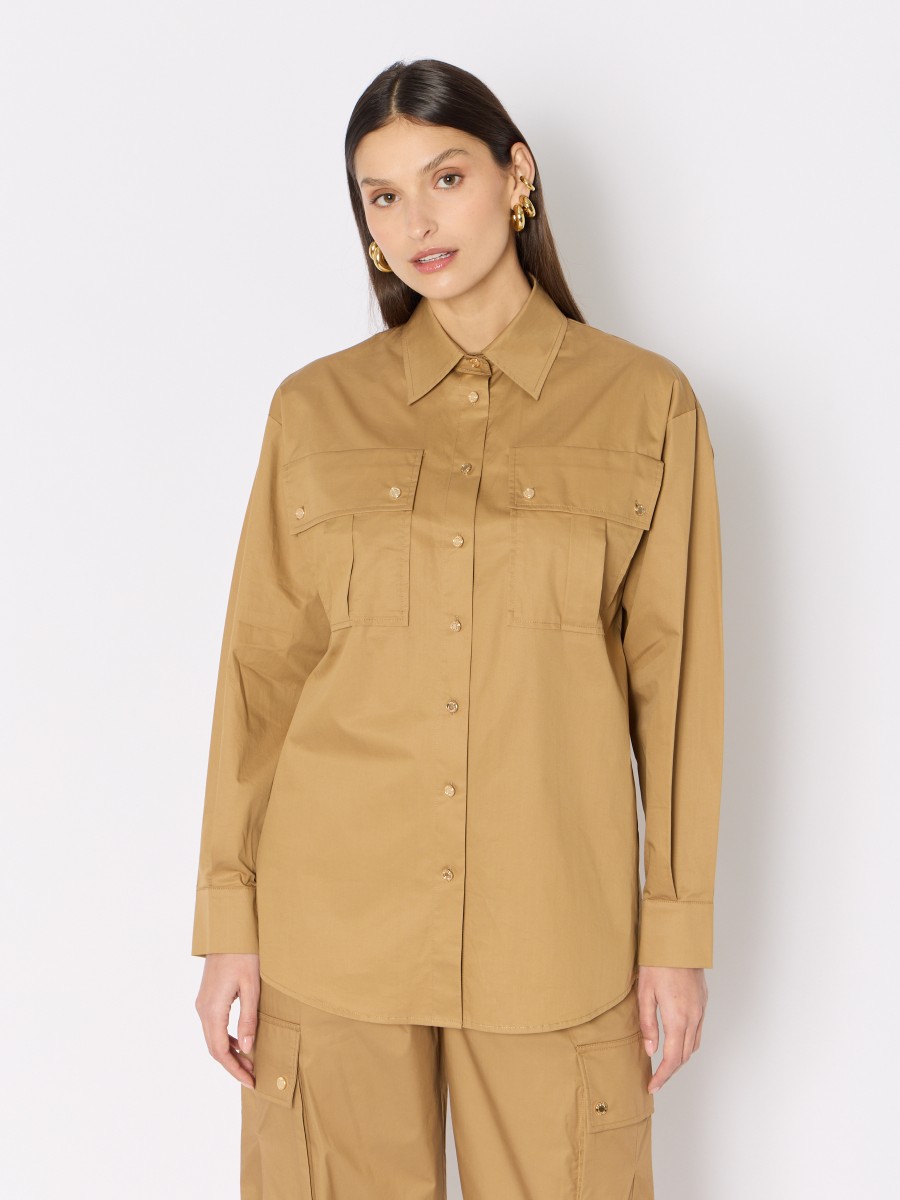 CLOTA | Camel shirt in straight poplin