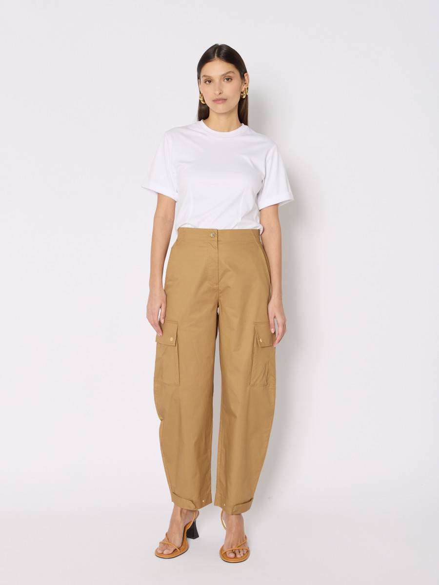 PATRICE | Camel cargo pants with ankle ties