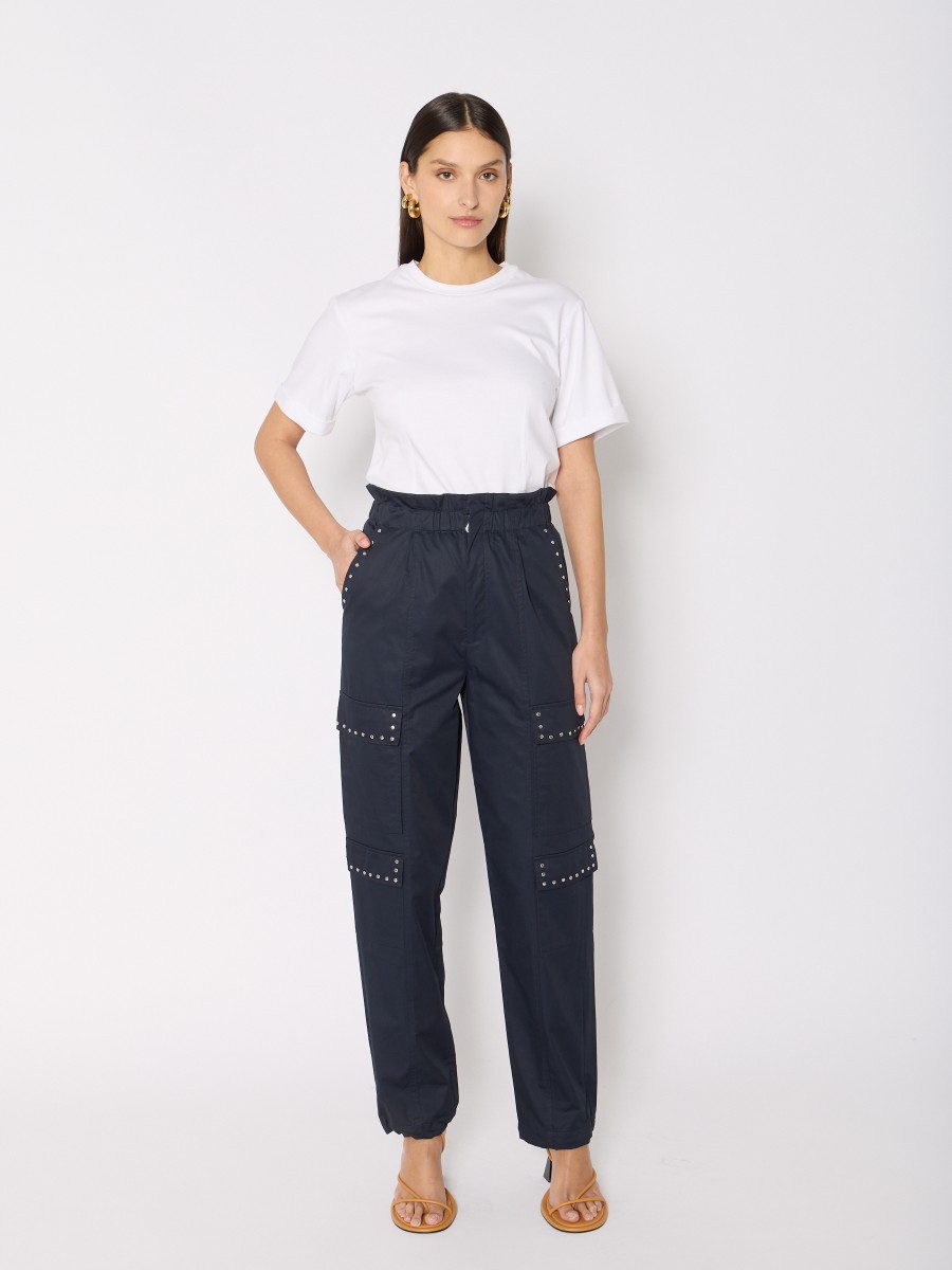 PIPA| Pantalon cargo bleu foncé avec poches et studs