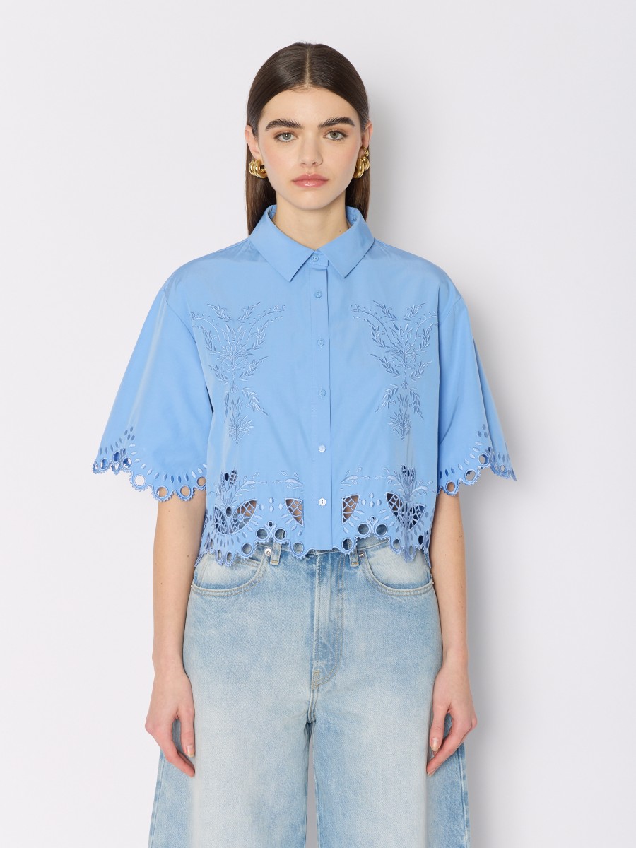 CHIZZY | Chemise courte bleue avec broderies