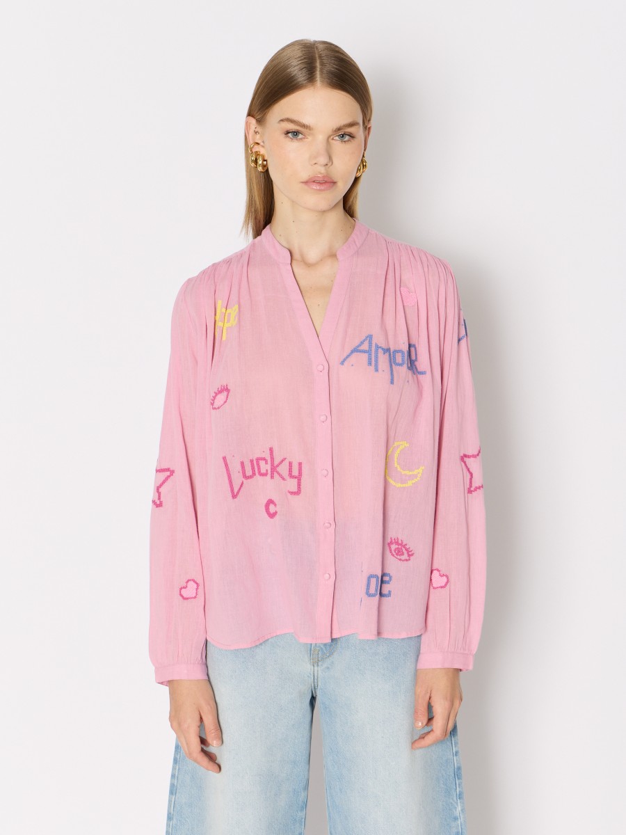 CASSANDRALUCKY | Fluid pink shirt with embroidery