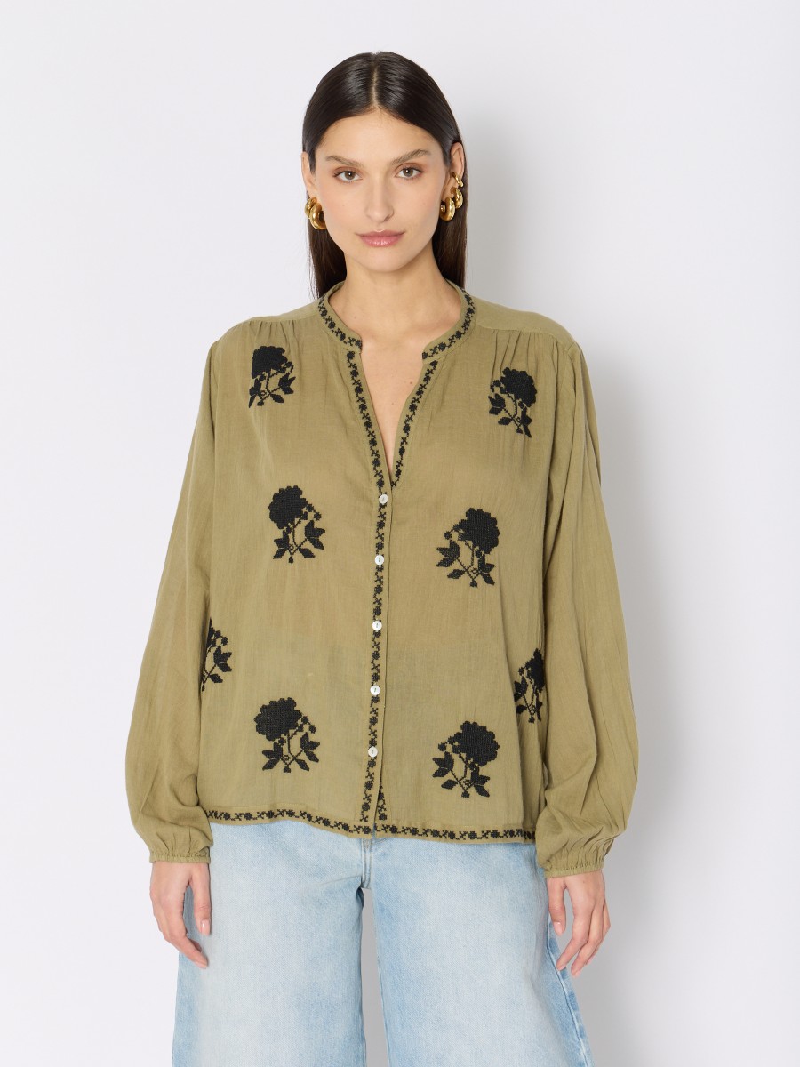 CHAYAFLOWER | Khaki shirt with puffed sleeves