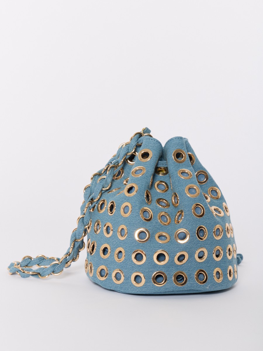 AOHBOWLSTUDS | Blue denim bucket bag