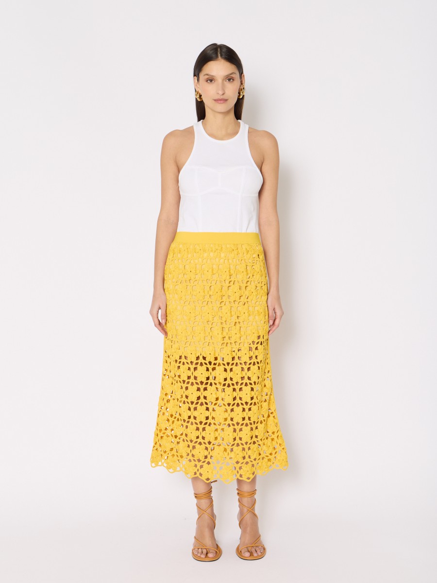 JAYNE | Jupe midi en crochet jaune